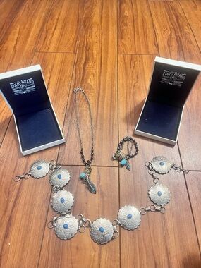 Lucky Brand Silver-Tone Turquoise Concho Necklace and Bracelet and belt set